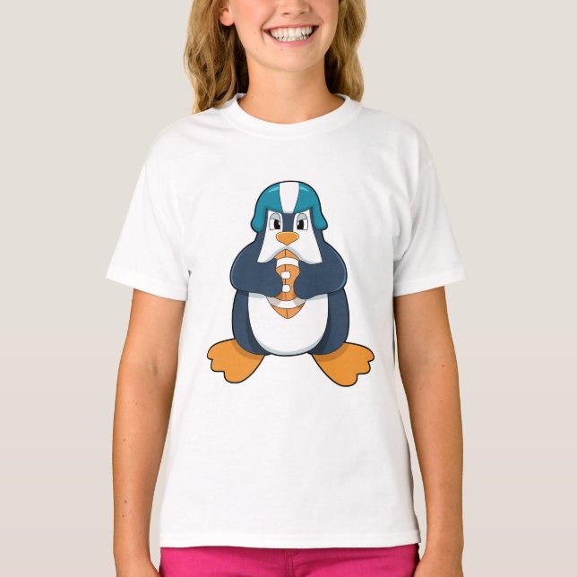 Penguin at Football Sports T-Shirt (Front)