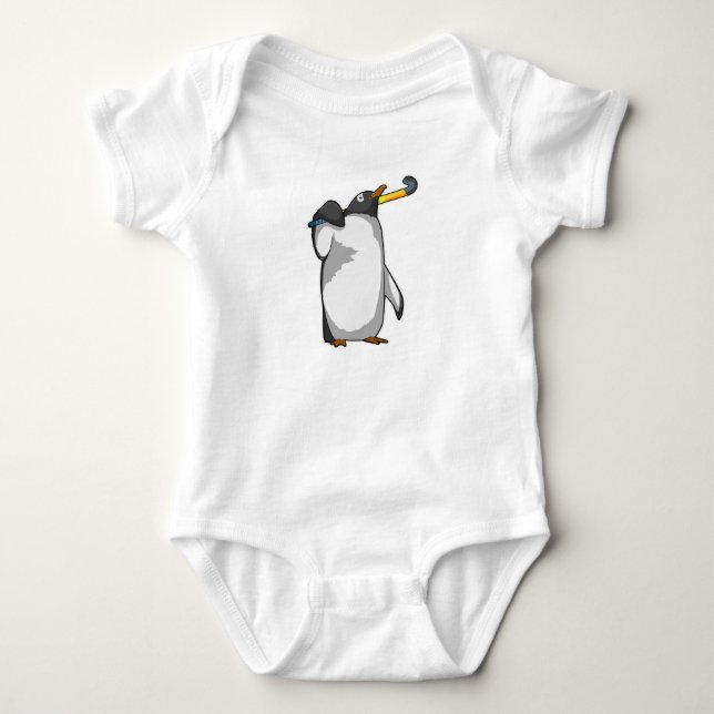 Penguin at Hockey with Hockey stick Baby Bodysuit (Front)