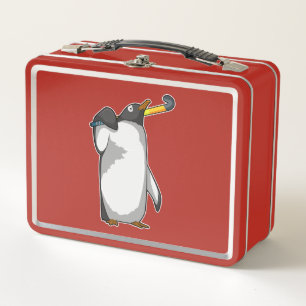 Penguin at Hockey with Hockey stick Metal Lunch Box