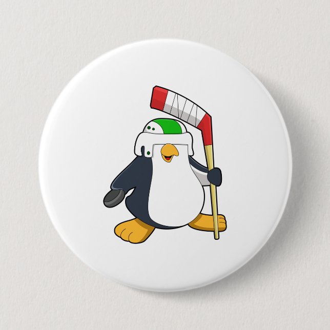 Penguin at Ice hockey with Ice hockey stick 7.5 Cm Round Badge (Front)