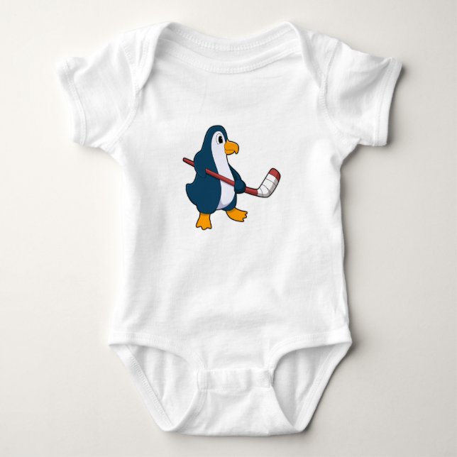Penguin at Ice hockey with Ice hockey stick Baby Bodysuit (Front)