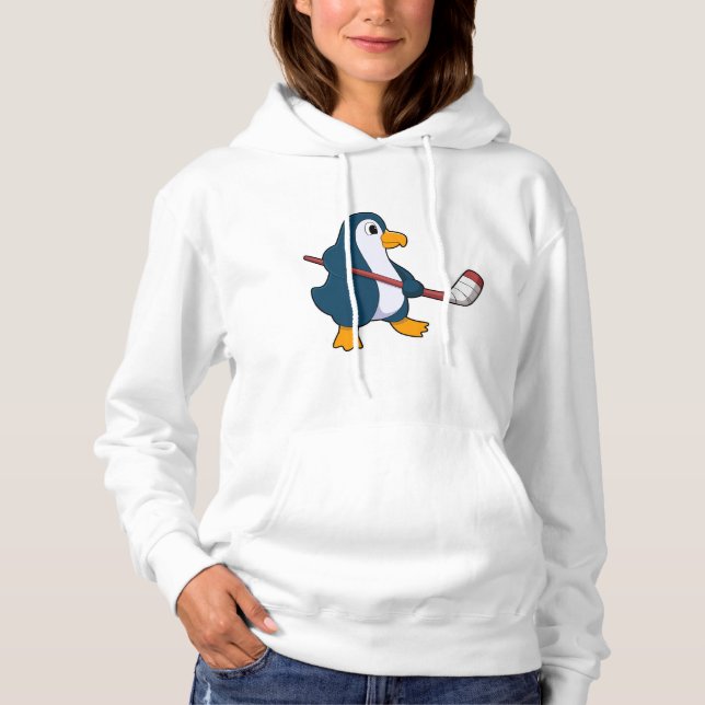 Penguin at Ice hockey with Ice hockey stick Hoodie (Front)