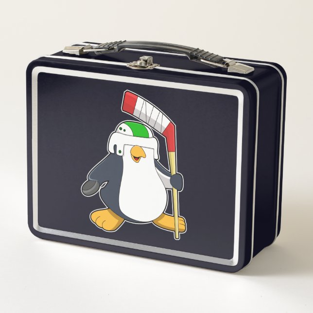 Penguin at Ice hockey with Ice hockey stick Metal Lunch Box (Front)
