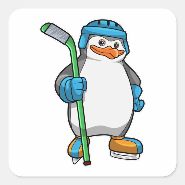 Penguin at Ice hockey with Ice hockey stick Square Sticker (Front)