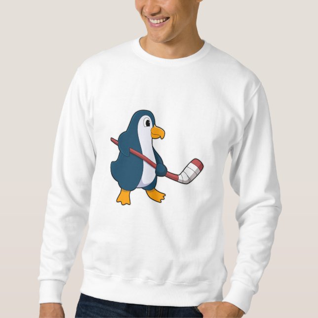 Penguin at Ice hockey with Ice hockey stick Sweatshirt (Front)