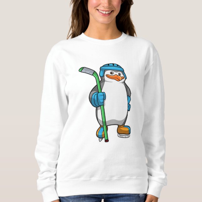 Penguin at Ice hockey with Ice hockey stick Sweatshirt (Front)