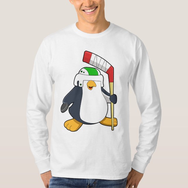 Penguin at Ice hockey with Ice hockey stick T-Shirt (Front)