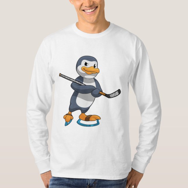 Penguin at Ice hockey with Ice hockey stick T-Shirt (Front)