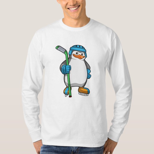 Penguin at Ice hockey with Ice hockey stick T-Shirt (Front)