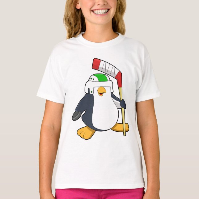 Penguin at Ice hockey with Ice hockey stick T-Shirt (Front)