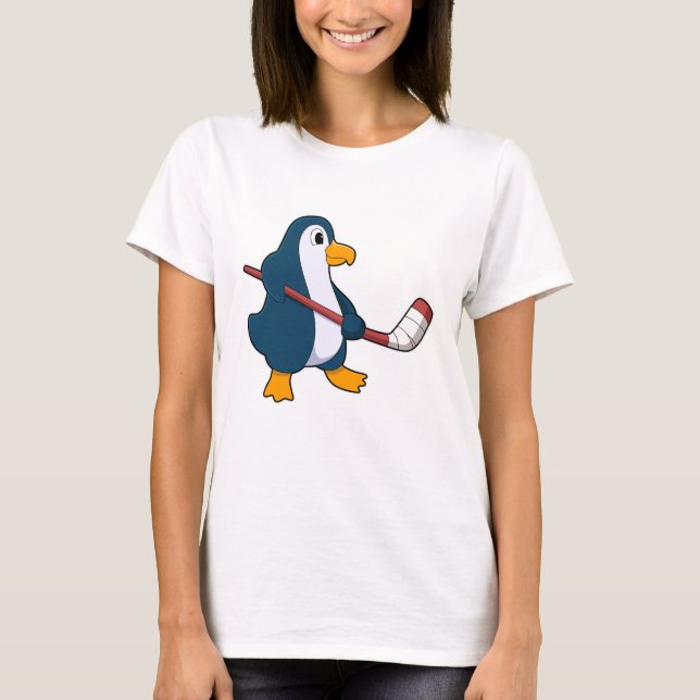 Penguin at Ice hockey with Ice hockey stick T-Shirt (Front)