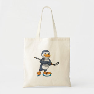 Penguin at Ice hockey with Ice hockey stick Tote Bag