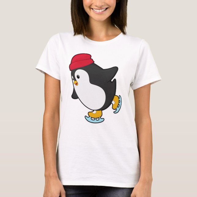Penguin at Ice skating with Hat T-Shirt (Front)