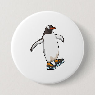 Penguin at Ice skating with Ice skates 7.5 Cm Round Badge