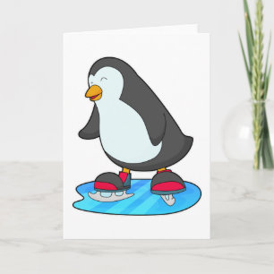 Penguin at Ice skating with Ice skates Card