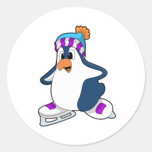 Penguin at Ice skating with Ice skates Classic Round Sticker