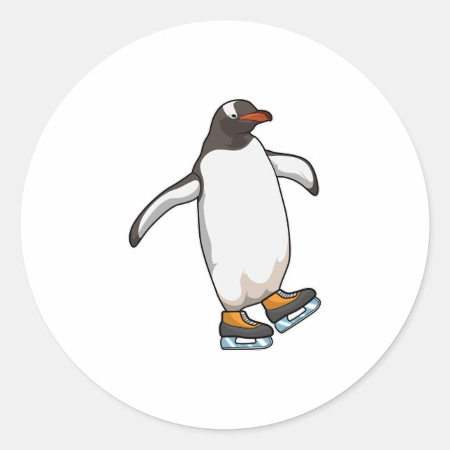 Penguin at Ice skating with Ice skates Classic Round Sticker (Front)
