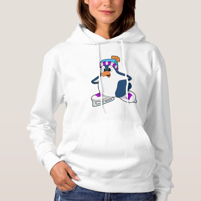 Penguin at Ice skating with Ice skates Hoodie (Front)