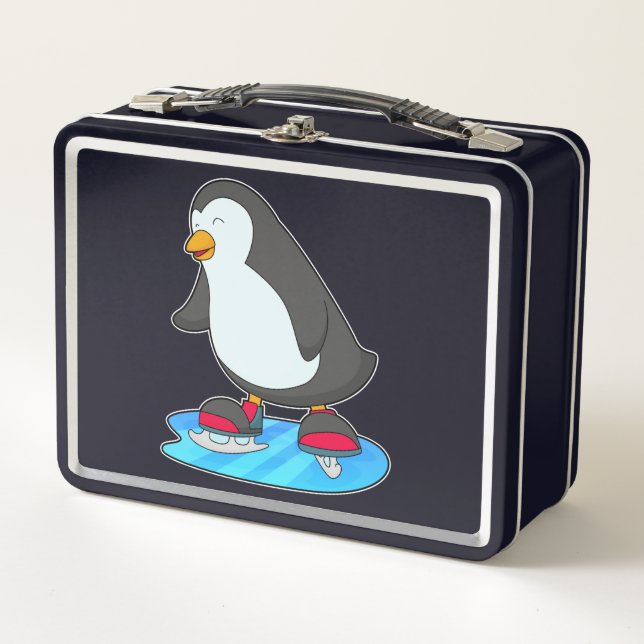 Penguin at Ice skating with Ice skates Metal Lunch Box (Front)
