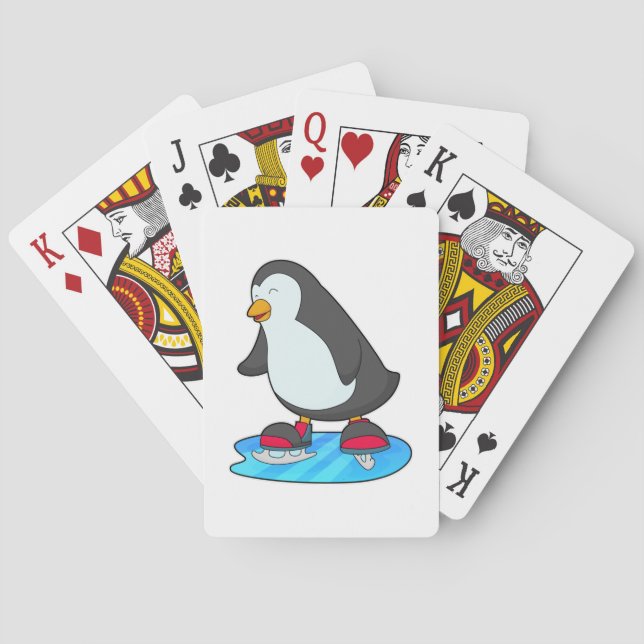 Penguin at Ice skating with Ice skates Playing Cards (Back)
