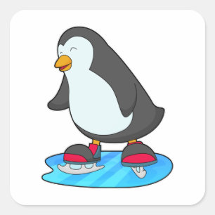 Penguin at Ice skating with Ice skates Square Sticker