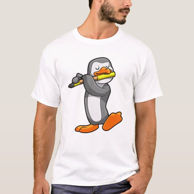 Penguin at Music with Flute T-Shirt (Front)