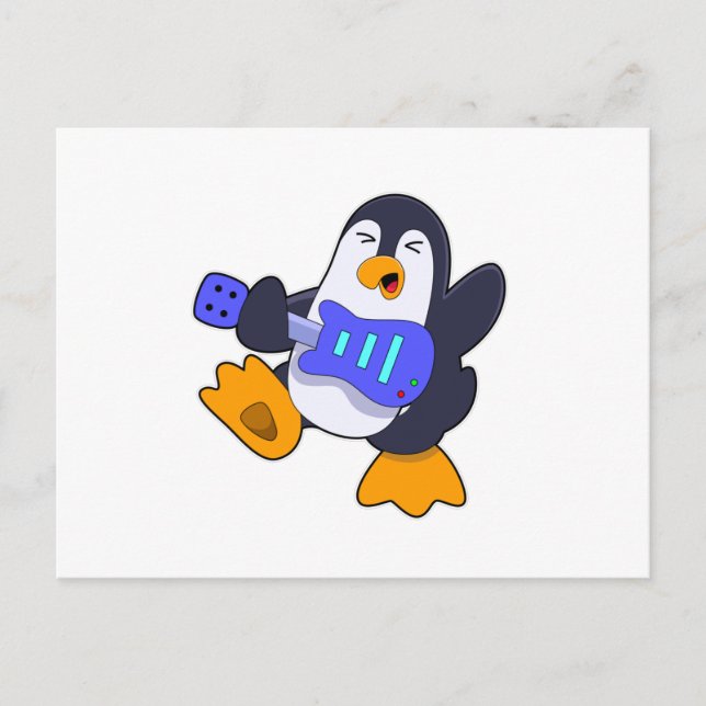 Penguin at Music with Guitar Postcard (Front)