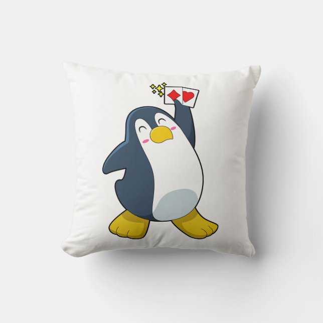 Penguin at Poker with Poker cards Cushion (Front)