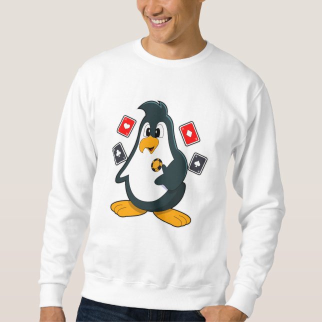 Penguin at Poker with Poker cards Sweatshirt (Front)