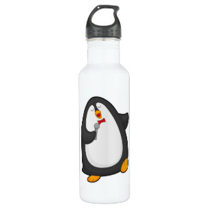 Penguin at Singing with Microphone & Tie 710 Ml Water Bottle