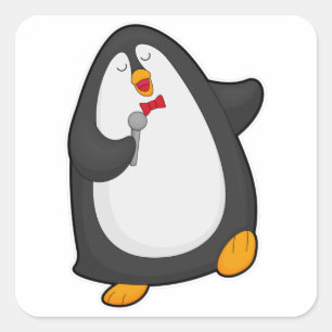 Penguin at Singing with Microphone & Tie Square Sticker