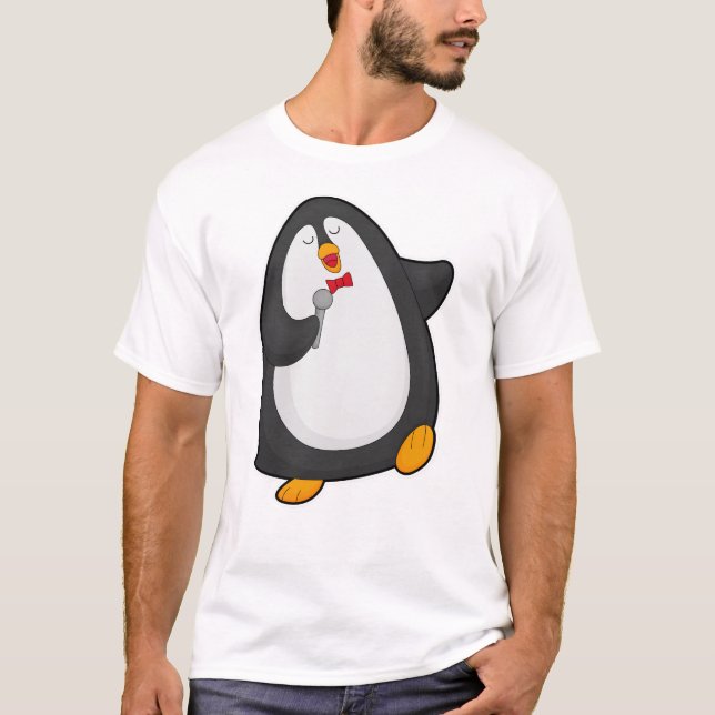 Penguin at Singing with Microphone & Tie T-Shirt (Front)