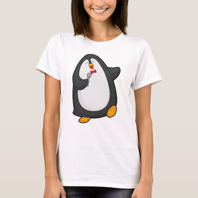 Penguin at Singing with Microphone & Tie T-Shirt (Front)