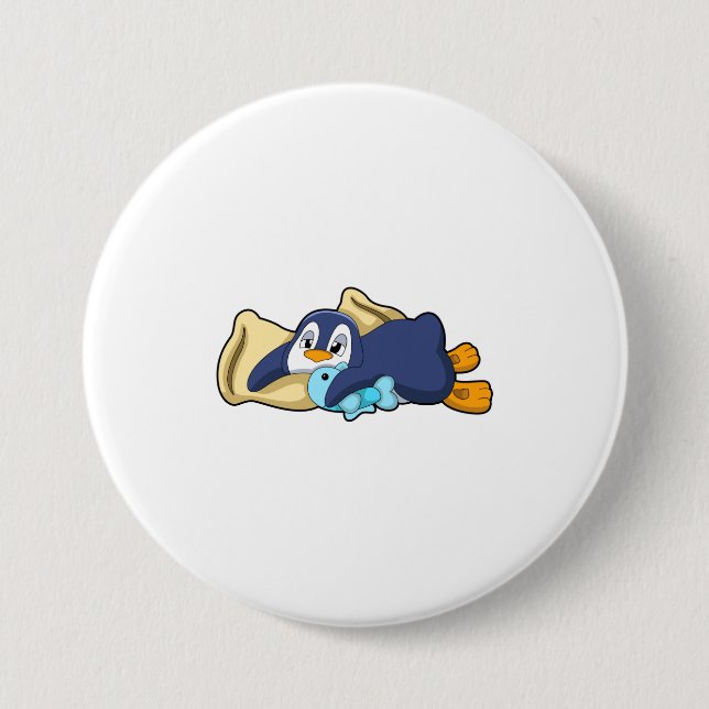 Penguin at Sleeping with Pillow 7.5 Cm Round Badge (Front)