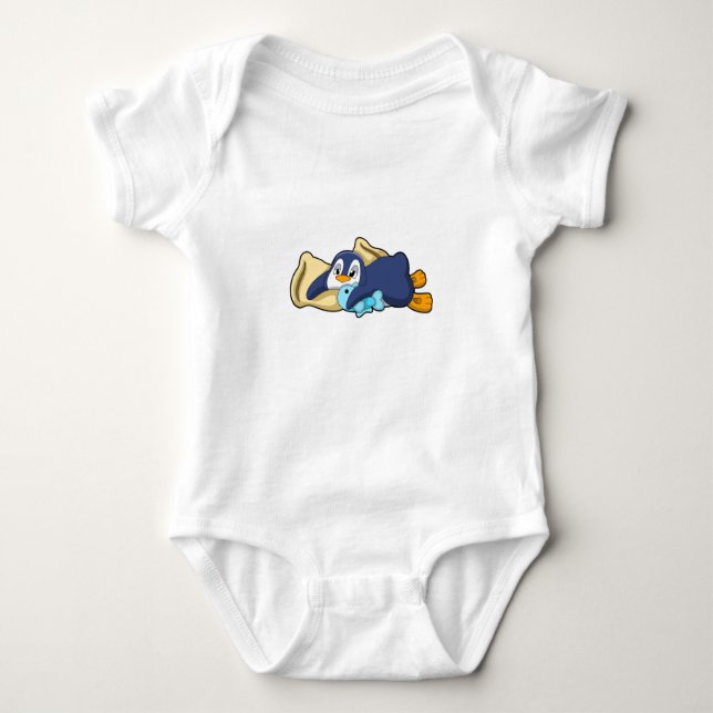 Penguin at Sleeping with Pillow Baby Bodysuit (Front)