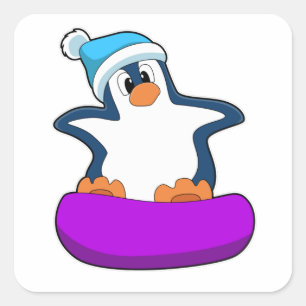 Penguin at Snowboarding with Snowboard Square Sticker