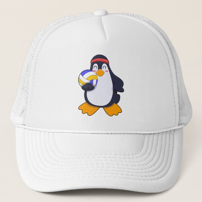 Penguin at Volleyball Sports Trucker Hat (Front)