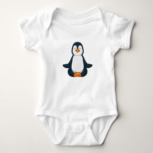 Penguin at Yoga Fitness in Sitting Baby Bodysuit (Front)