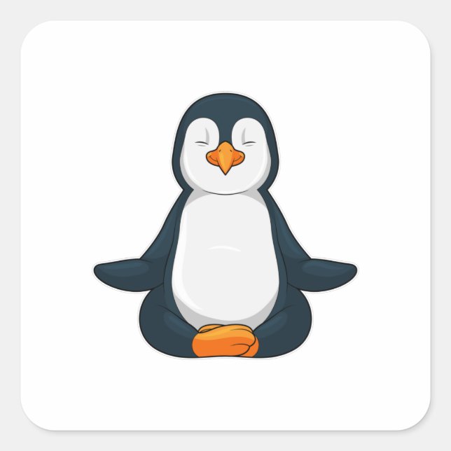 Penguin at Yoga Fitness in Sitting Square Sticker (Front)