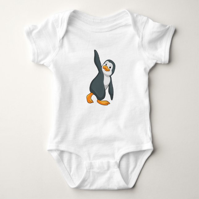 Penguin at Yoga Stretching exercise Baby Bodysuit (Front)