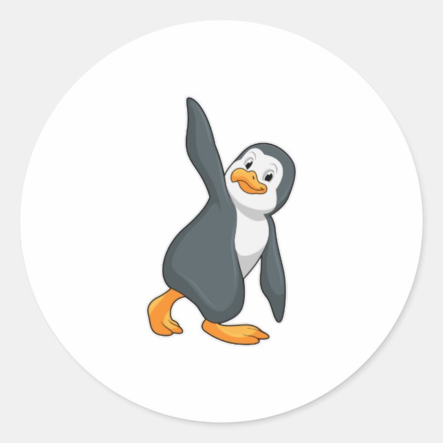 Penguin at Yoga Stretching exercise Classic Round Sticker (Front)
