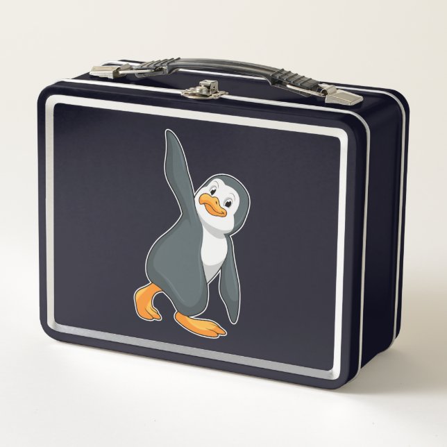 Penguin at Yoga Stretching exercise Metal Lunch Box (Front)