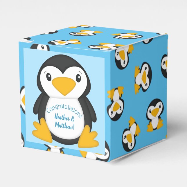 Penguin Baby Shower Blue Favour Box (Front Side)