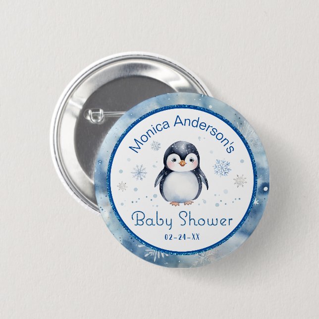 Penguin Baby Shower Button – Winter Theme (Front & Back)