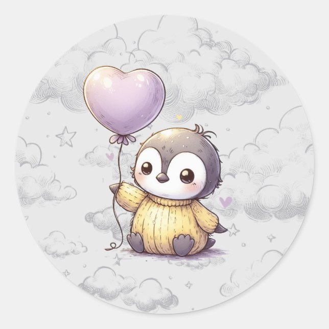 Penguin Baby Shower Classic Round Sticker (Front)