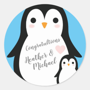 Penguin Baby Shower Classic Round Sticker