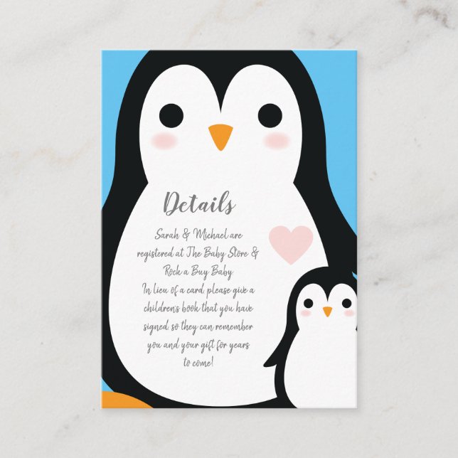 Penguin Baby Shower Enclosure Card (Front)