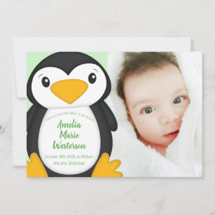 Penguin Baby Shower Green Invitation