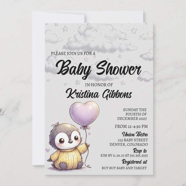 Penguin Baby Shower Invitation (Front)