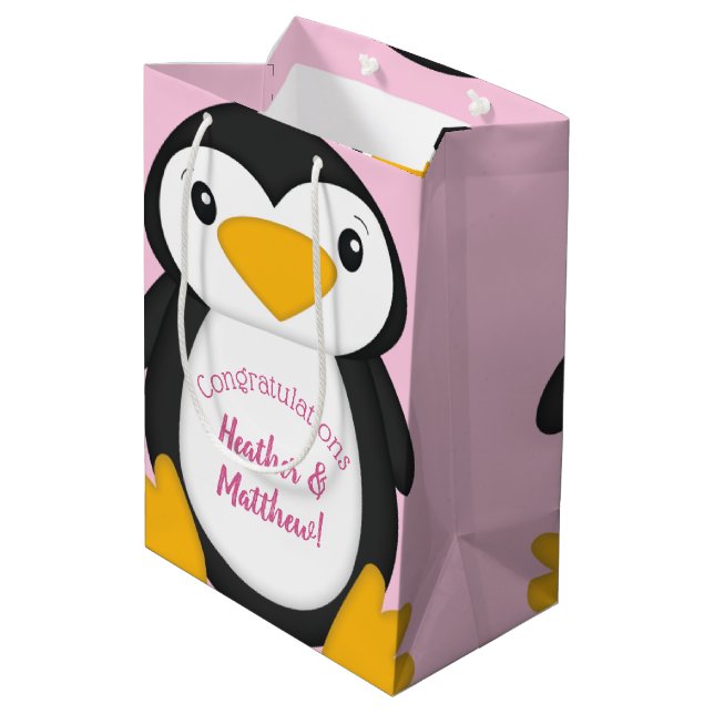 Penguin Baby Shower Medium Gift Bag (Back Angled)